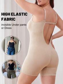 Celana Pendek Pembentuk Tubuh One-Piece untuk Wanita Ukuran Plus, Pengontrol Perut, Pengencang Pinggang, Penopang Payudara, Desain Pengangkat Bokong untuk Musim Panas - Aprikot - View 1