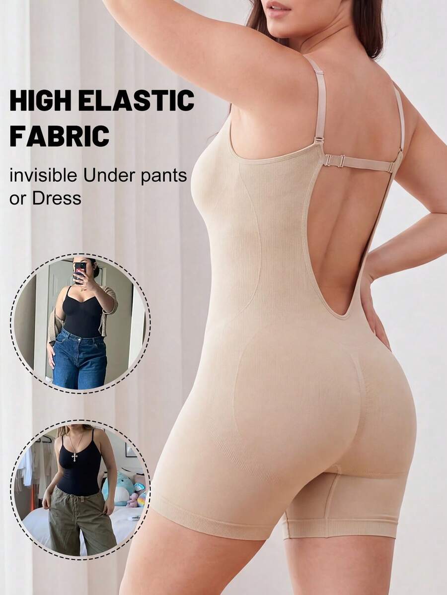 Celana Pendek Pembentuk Tubuh One-Piece untuk Wanita Ukuran Plus, Pengontrol Perut, Pengencang Pinggang, Penopang Payudara, Desain Pengangkat Bokong untuk Musim Panas - Aprikot - View 1