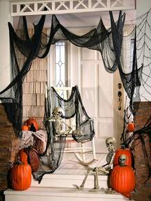 5/3pcs Black Horror Mesh Fabric, Suitable For Halloween, Large Size Black Horror Mesh Fabric, Suitable For DIY Halloween Horror Backdrop, Party Decoration Mesh, Curtain Decoration, Suitable For Creating Haunted House Horror Atmosphere, Halloween Party Decoration, Indoor And Outdoor Yard Fence, Haunted House Decoration Door And Window Covering Mesh, Halloween Horror Mesh Decoration - Multicolor - View 5