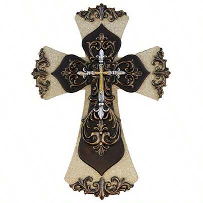 Old River Decorative Layered Tuscan Wall Cross Scrolly Fleur De Lis