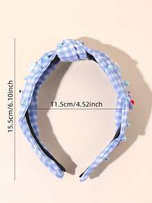 1pc Back To School Knotted Headbands,Gingham Stripe Apple Pencil Pearl Decor Hair Band ,Teen Hair Accessories For First Day Of School,School Supplies - Multicolor - View 11