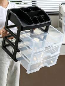 1 Piece Drawer-Type Desktop Storage Box, Office Desk Organizer, Stationery And Cosmetics Storage Rack, Locker - Black - View 5