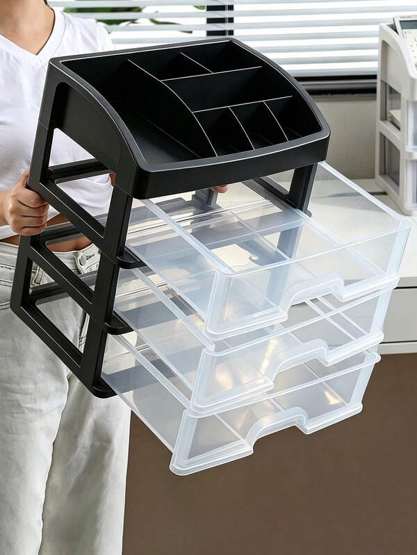 1Pieza Caja de almacenamiento de escritorio tipo cajón, organizador de escritorio de oficina, estante de almacenamiento de papelería y cosméticos, casillero
