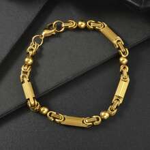 Pulsera de acero inoxidable de 22cm con textura chapada en oro de 18K estilo retro clásico, unisex, adecuada para uso diario y fiestas, joyería cool de hip-hop y punk - Dorado - Ver 6