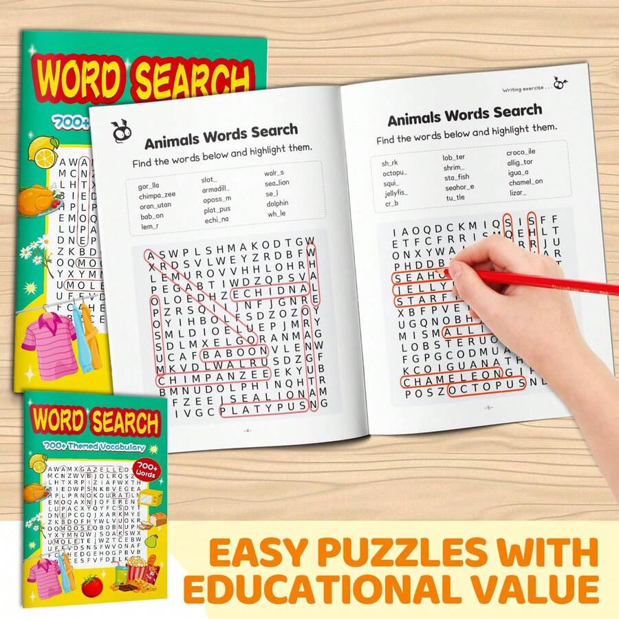Word Search Vocabulary Notebook, Animal Themed Word Search & Learning Workbook, Paper Puzzle Notebook For Vocabulary Building, Focus Training, Visual Recognition And Quiet Daily Desk Activity - Sight Word Search - View 1
