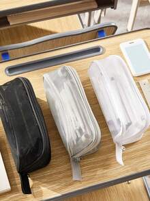 1pc Transparent Mesh Prism-Style Student Pencil Case, Designed For Exams, Large Capacity, Minimalist & Practical Style, Suitable For Middle And High School Students, Stationery Box Function; Applicable For Middle School And College Students' Entrance Exam Stationery Bag, Suitable For Boys And Girls; Multi-Functional Pencil, Eraser, Ruler Desktop Stationery Box, Suitable For School/Tutoring Center/Office/Middle And Elementary Students/Boys And Girls/Office Personnel/Back To School Gift. Includes 1 Free A7 Notebook And 1 Box Of Pens. - Multicolor - View 4