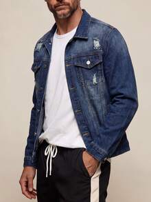 Men's Classic Mid-Wash Blue Denim Trucker Jacket Casual Denim Coat - Blue - View 3