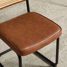 Retro-Style Rattan Dining Chairs Set (2 Pieces) / Rattan Backrest Dining Chair / PU Seat Cushion / With Black Metal Frame / Suitable For Kitchen, Living Room And Bedroom - Brown - View 10