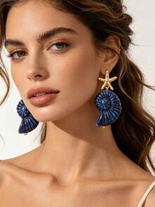 1 Pair Summer Ocean Natural Vacation Style Conch Shell Starfish Shell Earrings For Women, Lightweight Luxury Personalized Casual Versatile - Ocean-themed Earrings - View 3