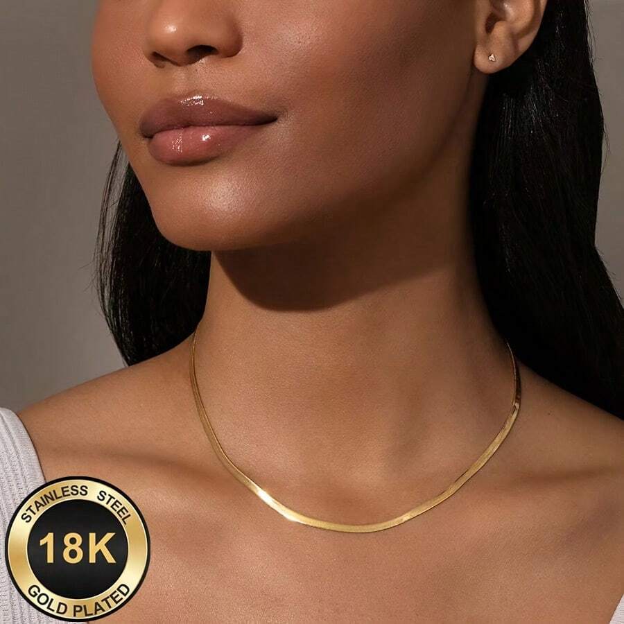1pc/2pcs Fashionable Elegant Stainless Steel Chain Necklace, Adjustable Women's Daily Versatile Ideal Choice - Gold - View 1