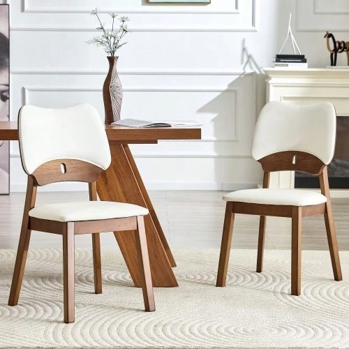 Set Of 2 Dining Chairs With Butterfly Backrests, Modern Wooden Chairs With Upholstered Seats - 白色 - 查看 1