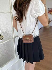 Mini Square New Women's Handbag, Diamond Quilted High-Quality Texture Shoulder Bag, Woven Chain Flap Small Bag, Red Cute Crossbody Bag, Accessory Bag - Coffee - View 6