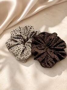 topshiny 2PCS Leopard Print Oversized Scrunchies Set, Soft Fabric Hair Ties, Elegant Ponytail Holders For Women - Multicolor - View 7
