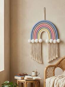1pc Rainbow Woven Bohemian Style Multicolor Macrame Arch Wall Hanging Decor, Bedroom Room Decoration, Cozy Matching Hanging Ornament, Comfortable Space Photo Backdrop Prop, Bay Window Decoration - A - View 1
