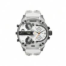 Jam Tangan Diesel DZ7401 Pria Ukuran Besar dengan 4 Zona Waktu, Bezel Baut Stainless Steel Perak, Tali Kulit Berlubang, Tahan Air 3ATM, Multi-Dial, Kronograf Jalanan - Satu-Ukuran - View 3