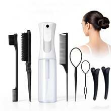 Kit de Escova de Cabelo com Garrafas Spray, Escova com Spray de Água, Pente de Borda, Pente Suavizante, Pente de Cauda de Rato, 2 Presilhas & Bolsa para Tranças e Rabos de Cavalo - Multicolorido - Visão 12