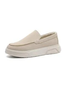 Men's All-Season PU Matte Leather Japanese Minimalist Loafers, Platform Sole Height-Increasing Comfortable Slip-On, Suitable For Work Commute, Shopping And Casual Wear - Beige - View 6