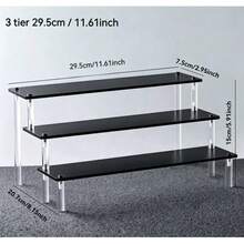 Black Glossy Mirror Acrylic Step Display Stand, Clear Cylinder Support Desktop Organizer Rack For Figurines Cosmetics Jewelry Perfume Storage,Bedroom Room Decor,Back To School - Black - View 6