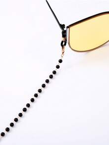 1pc Men's Black Beaded Long Eyeglass Chain, Vintage Anti-Slip Halter Fashion Glasses Chain, Fashionable Eyewear Accessory For Streetwear, Outdoor Photography, Vacation Anti-Loss (Bead Quantity Random, Cut To Size Length) - Black - View 3