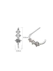 1 Pair S925 Sterling Silver Minimalist Gradient Geometric C-Shaped Stud Earrings With Synthetic Cubic Zirconia, Fashionable Korean Style, Delicate And Small, Elegant And Sophisticated, Versatile For Daily Commute And Casual Wear, Niche Gift For Girlfriend - Drilling - View 11