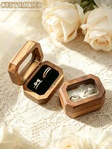 Customized Wooden Ring Bearer Box, Personalized Walnut Wedding Ring Box, Engraved Double Ring Box, Proposal Ring Holder - Multicolor - View 6