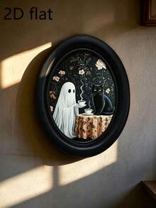 1pc Halloween Ghost Coffee & Black Cat Wall Decor - Perfect For Halloween Parties, Trick Or Treating, Horror Themed Parties, Halloween Candy Parties, Cosplay, Costume Parties, Themed Parties, Vintage Parties And Haunted House Decorations. - One Size Fits All - View 1