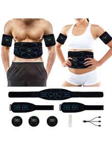 USB Rechargeable Abdominal Stimulation Belt - Muscle Shaping Trainer, Unisex Abdominal Muscle Exerciser, Abdominal Massage Device, 150mAh Battery Capacity - Blue - View 2