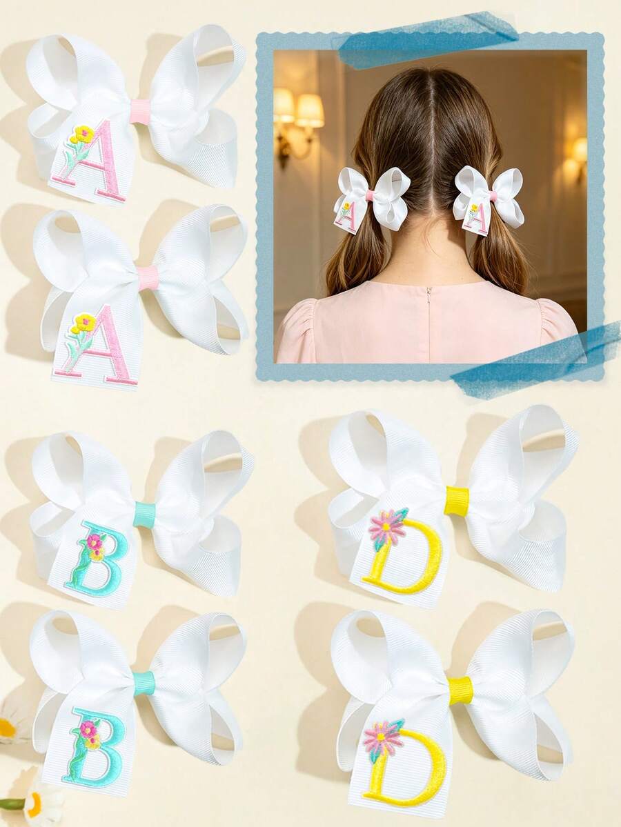 2件組 26字母A-Z刺繡蝴蝶結髮夾 女孩時尚禮物款 兒童女童蝴蝶結髮夾 適用節日派對學校