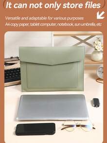 1Pc Multi-Color Magnetic Closure Document Bag, Scratch Resistant Heavy PU Leather, Multi-Purpose Storage Fits 14-Inch Laptops & Tablets, Minimalist Business Style, A4 Double Layer Portfolio File Bag, School Office Daily Commute Use - A - View 6