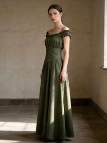 Halloween Medieval Corset Waist Dress, Renaissance Gothic Gown, Cosplay Outfit For Party & Stage Performance Fall - Olive Green - View 5