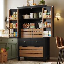 Kitchen Cabinet (80 X 40 X 140 Cm), Tall Sideboard, Multifunctional Sideboard, Storage Unit With Two Doors And Five Drawers, Black And White - 黑色 - 查看 2