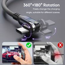 Asus 240W Fast Charging Cable For IPhone 17 Pro Max, With Dual Type-C Connectors, Supports 540° Rotation, Perfect For Gamers. The Connectors Can Be Adjusted To Any Angle, Giving Off A Stylish And Futuristic Vibe. - Black - View 2