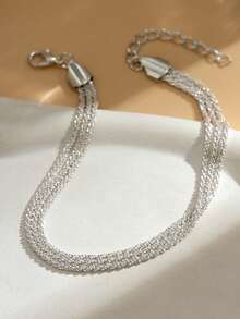 1pc Fashionable Creative Minimalist Elegant Micro-Inlaid Rhinestone Tassel Pendant Anklet Suitable For Women's Daily, Vacation, Party Wear - Silver - View 3