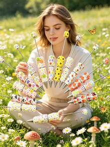 1/3/5/10/20pcs Multi-Color Flower & Mushroom Series Ballpoint Pens With Black Ink, Smooth Writing, Full Rhinestone Cover, Creative DIY Beaded Jewelry Pens, School Office Study Supplies Gift - Multicolor - View 12