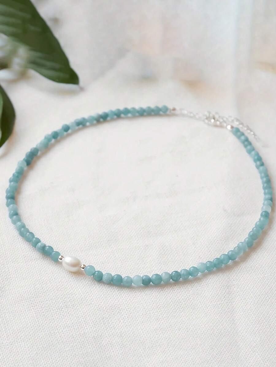 Collar y Gargantilla de Cuentas de Piedra Amazonita de 4mm Estilo Boho: Joyería de Moda Exquisita para Mujeres, Regalo Exquisito Ideal para Amigos y Seres Queridos