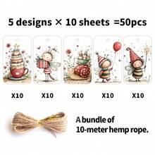 50pcs Cute Insect Theme Gift Tags With Jute Rope, Cartoon Bee And Snail Design Hang Tags, Suitable For Gift Packaging And Party Favors, Perfect For Birthday, Wedding, Bridal Shower And Party Decoration - Multicolor - View 7