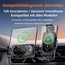 Faltbare Auto-Handyhalterung für Lüftungsschlitz, 360° Drehbar, mit Kabelloser Ladefunktion, Geeignet für Viele Smartphone-Modelle - Schwarz - Übersicht 8