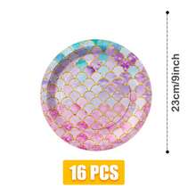 73/25/16pcs Mermaid Gold Foil Scale Disposable Plates, Napkins, Cups Set, Party Supplies For 16 Guests, Disposable Paper Plates Party Tableware Suitable For Birthday, Wedding, Party, Family Picnic - Pink - View 10