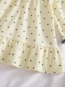 Baby Girl Autumn Elegant Casual Dress With Lace Patchwork Heart Print Fashion Long Sleeve Dress For Outdoor Leisure And Vacation - Champagne - View 8
