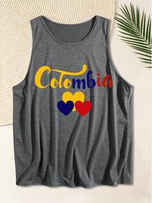 Bestseller Colombian Pride Flag Color Heart Patriotic Graphic Women's Tank Top, For Colombia Expat National Day Outfit Summer Daily Shopping - Grey - View 2
