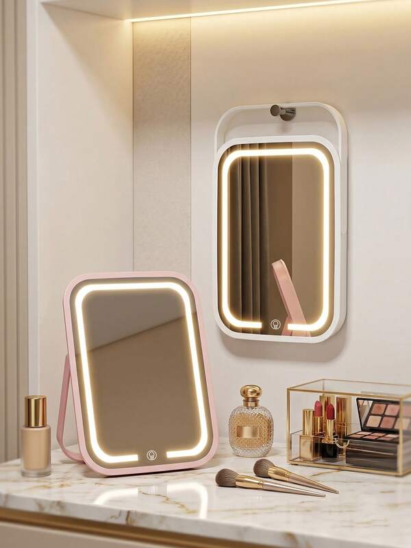 Espejo de maquillaje LED, espejo de maquillaje de escritorio con luz, espejo de maquillaje con 3 modos de iluminación, espejo de mesa, espejo de maquillaje recargable por USB de 500mAh con luz, espejo de maquillaje de viaje, espejo de maquillaje portátil, adecuado para dormitorios de estudiantes, oficinas, escritorios, mejor regalo, cumpleaños, graduación, decoración del hogar, vuelta a la escuela, decoración de la habitación, útiles de estudio, espejo de maquillaje de mesa multifuncional, dormitorios de estudiantes, viajes, maquillaje, oficina, dormitorio, espejo de maquillaje dedicado, regalo de Navidad, mejor regalo para mujeres