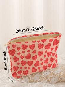 1pc Portable Cosmetic Storage Bag Heart Pattern Double-Sided Print Travel Zipper Makeup Bag Multi-Function Toiletries Organizer - Multicolor - View 3