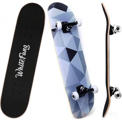 WhiteFang Skateboards For Beginners, Complete Skateboard 31 X 7.88, 7 Layer Canadian Maple Double Kick Concave Standard And Tricks Skateboards For Kids And Beginners