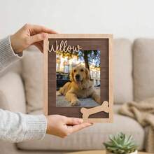 Custom Willow Pet Photo Frame | Wooden Laser Cut Decoration | Dual-Color Dog Bone And Name Photo Frame | Personalized Home Decor, Suitable For Living Room And Desktop | Holiday Decoration | Warm Customized Artwork For Pet Lovers - Multicolor - View 3