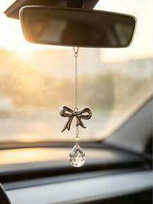 1pc Multi Color Bowknot Crystal Rearview Mirror Hanging Charm, Aesthetic Resin Bow Teardrop Crystal Car Pendant, Women Fashion Car Interior Decor Ornament, Multiple Color Options Auto Accessories Gift - A - View 19