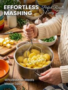SMEGGEMS 1pc Stainless Steel Wavy Potato Masher, Kitchen Vegetable Fruit Pressing Tool - View 2