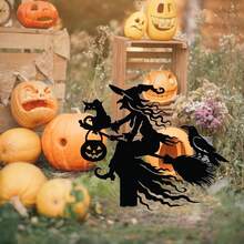 2D Flat, 1pc Halloween Garden Sign - Witch Cat, Crow Broom Lawn Decoration, Durable Outdoor Yard Or Home Decor, Easy To Install In Ground, No Electricity Required, Spooky Halloween Party Decoration Suitable For Porch, Fence Or Lawn, Classic Holiday Decor, Broom Silhouette, Holiday Decoration, 2D Flat - B - View 2