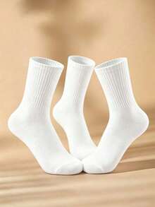 5/10 Pairs Men's White Solid Color Mid-Calf Socks, Soft, Versatile, Breathable, Moisture-Wicking, Suitable For Daily Wear, Sports, All Seasons - White - View 5