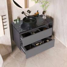 Wall-Mounted Washbasin Unit, 80 Cm Wide, With Ceramic Washbasin, With Drawers, Modern Design, Black And Grey. - 灰色 - 查看 4