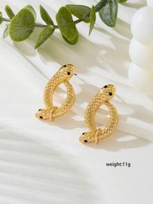 1 Set Fashion European & American Vintage Middle Eastern Exaggerated Chunky Chain Snake Head Necklace & Earrings Jewelry Set - Yellow Gold - View 5